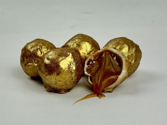Hvid chokolade m. Saltkaramel og guldstøv.